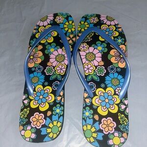 No Boundaries Floral Sandals with Blue Straps NEW no Tags